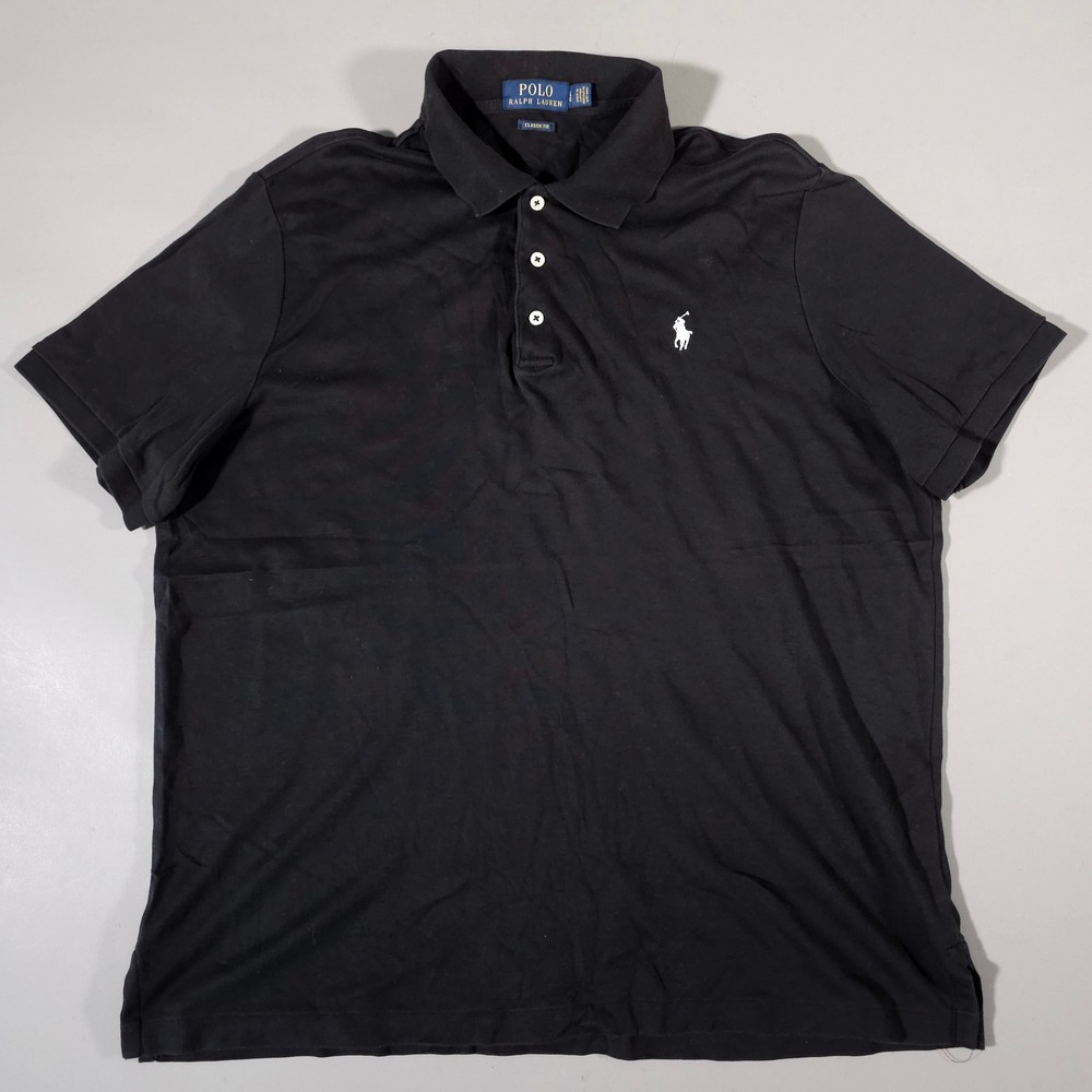 Polo Ralph Lauren Polo Shirt Mens Large Black Classic Fit Short Sleeve Pony Logo